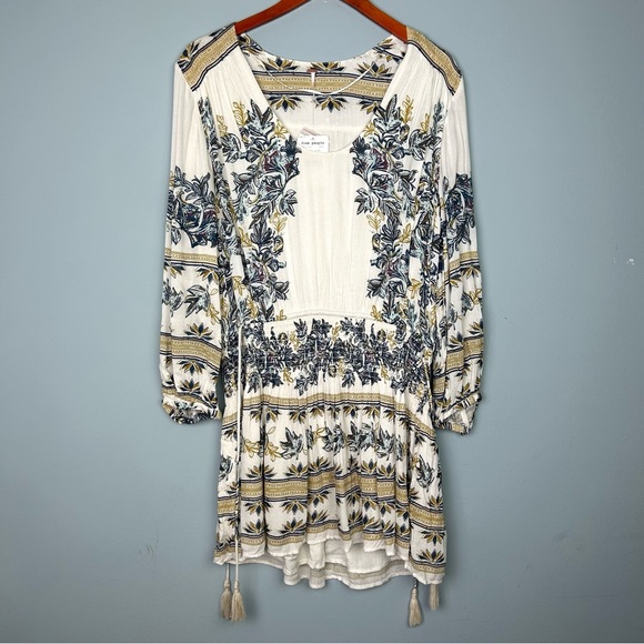 NEW Free People boho moonlight drive mini dress floral ivory combo size L - Picture 4 of 15